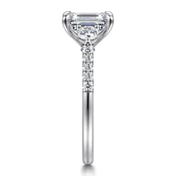 Discount Gabriel & Co. Moon - 14K White Gold Emerald Cut Three Stone Lotus Diamond Engagement Ring
