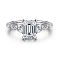 Discount Gabriel & Co. Moon - 14K White Gold Emerald Cut Three Stone Lotus Diamond Engagement Ring