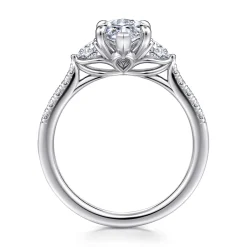 Hot Gabriel & Co. Moon - 14K White Gold Marquise Shape Three Stone Lotus Diamond Engagement Ring