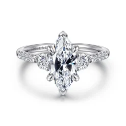 Hot Gabriel & Co. Moon - 14K White Gold Marquise Shape Three Stone Lotus Diamond Engagement Ring