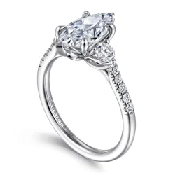Hot Gabriel & Co. Moon - 14K White Gold Marquise Shape Three Stone Lotus Diamond Engagement Ring