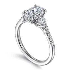 Discount Gabriel & Co. Moon - 14K White Gold Oval Three Stone Lotus Diamond Engagement Ring