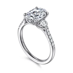 Best Gabriel & Co. Moon - 14K White Gold Oval Three Stone Lotus Diamond Engagement Ring