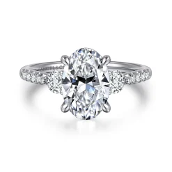 Best Gabriel & Co. Moon - 14K White Gold Oval Three Stone Lotus Diamond Engagement Ring