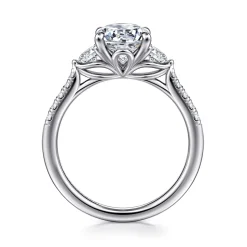 Best Gabriel & Co. Moon - 14K White Gold Oval Three Stone Lotus Diamond Engagement Ring
