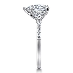 New Gabriel & Co. Moon - 14K White Gold Pear Shape Three Stone Lotus Diamond Engagement Ring
