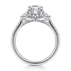 New Gabriel & Co. Moon - 14K White Gold Pear Shape Three Stone Lotus Diamond Engagement Ring