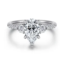 New Gabriel & Co. Moon - 14K White Gold Pear Shape Three Stone Lotus Diamond Engagement Ring