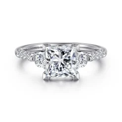Discount Gabriel & Co. Moon - 14K White Gold Princess Cut Three Stone Lotus Diamond Engagement Ring