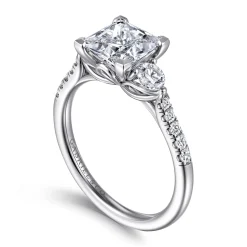 Discount Gabriel & Co. Moon - 14K White Gold Princess Cut Three Stone Lotus Diamond Engagement Ring