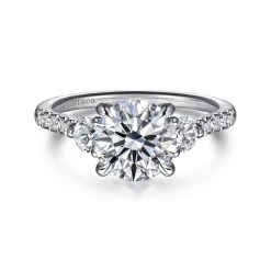 Outlet Gabriel & Co. Moon - 14K White Gold Round Three Stone Lotus Diamond Engagement Ring