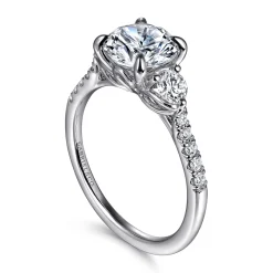 Outlet Gabriel & Co. Moon - 14K White Gold Round Three Stone Lotus Diamond Engagement Ring