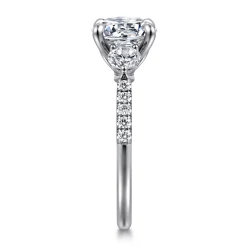 Best Gabriel & Co. Moon - 14K White Gold Round Three Stone Lotus Diamond Engagement Ring