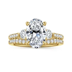 Clearance Gabriel & Co. Moon - 14K Yellow Gold Oval Three Stone Lotus Diamond Engagement Ring