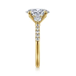 Clearance Gabriel & Co. Moon - 14K Yellow Gold Oval Three Stone Lotus Diamond Engagement Ring