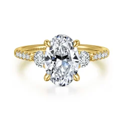 Clearance Gabriel & Co. Moon - 14K Yellow Gold Oval Three Stone Lotus Diamond Engagement Ring