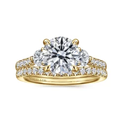 Gabriel & Co. Moon - 14K Yellow Gold Round Three Stone Lotus Diamond Engagement Ring