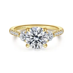 Gabriel & Co. Moon - 14K Yellow Gold Round Three Stone Lotus Diamond Engagement Ring