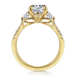 Gabriel & Co. Moon - 14K Yellow Gold Round Three Stone Lotus Diamond Engagement Ring
