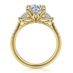 Discount Gabriel & Co. Moon - 14K Yellow Gold Round Three Stone Lotus Diamond Engagement Ring