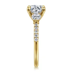 Discount Gabriel & Co. Moon - 14K Yellow Gold Round Three Stone Lotus Diamond Engagement Ring
