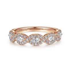 Sale Gabriel & Co. Moorea - 14K Rose Gold Round and Marquise Halo Station Diamond Anniversary Band - 0.5 ct