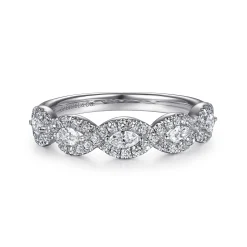 Gabriel & Co. Moorea - 14K White Gold Round and Marquise Halo Station Diamond Anniversary Band - 0.5 ct
