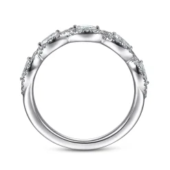 Gabriel & Co. Moorea - 14K White Gold Round and Marquise Halo Station Diamond Anniversary Band - 0.5 ct