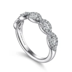 Gabriel & Co. Moorea - 14K White Gold Round and Marquise Halo Station Diamond Anniversary Band - 0.5 ct