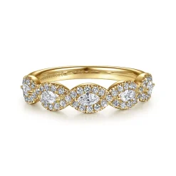Sale Gabriel & Co. Moorea - 14K Yellow Gold Round and Marquise Halo Station Diamond Anniversary Band - 0.5 ct