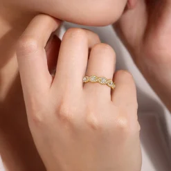 Sale Gabriel & Co. Moorea - 14K Yellow Gold Round and Marquise Halo Station Diamond Anniversary Band - 0.5 ct