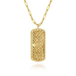 Gabriel & Co. Mosaic - 14K White and Yellow Gold Bujukan Diamond Dog Tag Pendant Necklace with Blue and Dust Blue and White Enamel