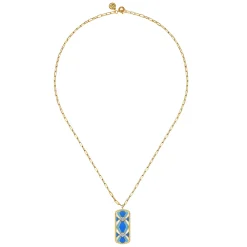 Gabriel & Co. Mosaic - 14K White and Yellow Gold Bujukan Diamond Dog Tag Pendant Necklace with Blue and Dust Blue and White Enamel
