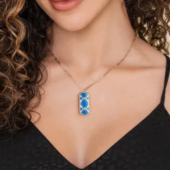 Gabriel & Co. Mosaic - 14K White and Yellow Gold Bujukan Diamond Dog Tag Pendant Necklace with Blue and Dust Blue and White Enamel