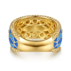 Outlet Gabriel & Co. Mosaic - 14K White and Yellow Gold Bujukan Diamond Wide Band with Blue and Dust Blue and White Enamel