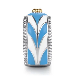 Best Gabriel & Co. Mosaic - 14K Yellow Gold and 925 Sterling Silver Bujukan Clover Wide Band Ring with White and Dusk Blue Enamel
