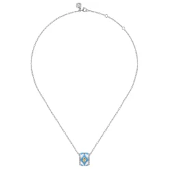 Sale Gabriel & Co. Mosaic - 14K Yellow Gold and 925 Sterling Silver Bujukan Clover Pendant Necklace with White and Dusk Blue Enamel
