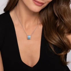 Sale Gabriel & Co. Mosaic - 14K Yellow Gold and 925 Sterling Silver Bujukan Clover Pendant Necklace with White and Dusk Blue Enamel