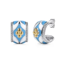 Discount Gabriel & Co. Mosaic - 14K Yellow Gold and 925 Sterling Silver Bujukan Clover Pendant Necklace with White and Dusk Blue Enamel