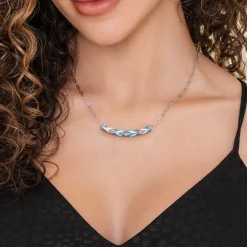 Gabriel & Co. Mosaic - 14K Yellow Gold and 925 Sterling Silver Bujukan Clover Bar Necklace with White and Dusk Blue Enamel