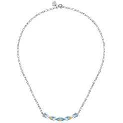 Gabriel & Co. Mosaic - 14K Yellow Gold and 925 Sterling Silver Bujukan Clover Bar Necklace with White and Dusk Blue Enamel