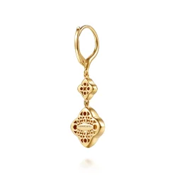 Sale Gabriel & Co. Mosaic - 14K Yellow Gold Bujukan Blue Topaz Clover Drop Earrings with Blue Dusk Blue and White Enamel