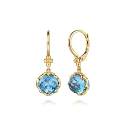 Clearance Gabriel & Co. Mosaic - 14K Yellow Gold Bujukan Blue Topaz Clover Drop Earrings with Dusk Blue Enamel