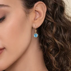 Clearance Gabriel & Co. Mosaic - 14K Yellow Gold Bujukan Blue Topaz Clover Drop Earrings with Dusk Blue Enamel