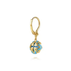 Clearance Gabriel & Co. Mosaic - 14K Yellow Gold Bujukan Blue Topaz Clover Drop Earrings with Dusk Blue Enamel