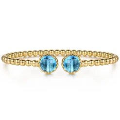 New Gabriel & Co. Mosaic - 14K Yellow Gold Bujukan Blue Topaz Floral Split Bangle Bracelet with Dusk Blue Enamel