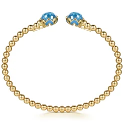 New Gabriel & Co. Mosaic - 14K Yellow Gold Bujukan Blue Topaz Floral Split Bangle Bracelet with Dusk Blue Enamel