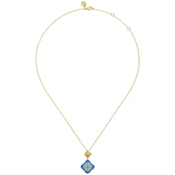 Gabriel & Co. Mosaic - 14K Yellow Gold Bujukan Blue Topaz Clover Pendant Drop Necklace with Blue Dusk Blue and White Enamel