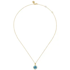 Hot Gabriel & Co. Mosaic - 14K Yellow Gold Bujukan Blue Topaz Clover Pendant Necklace with Dusk Blue Enamel
