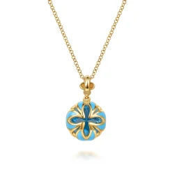 Hot Gabriel & Co. Mosaic - 14K Yellow Gold Bujukan Blue Topaz Clover Pendant Necklace with Dusk Blue Enamel